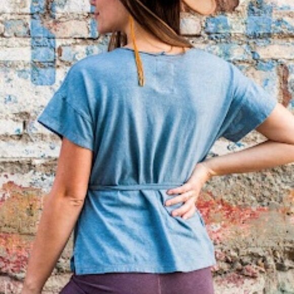 Small Olive Bohemian Folk Hacienda Top in Jersey Hemp Cotton Blend - Picture 6 of 6